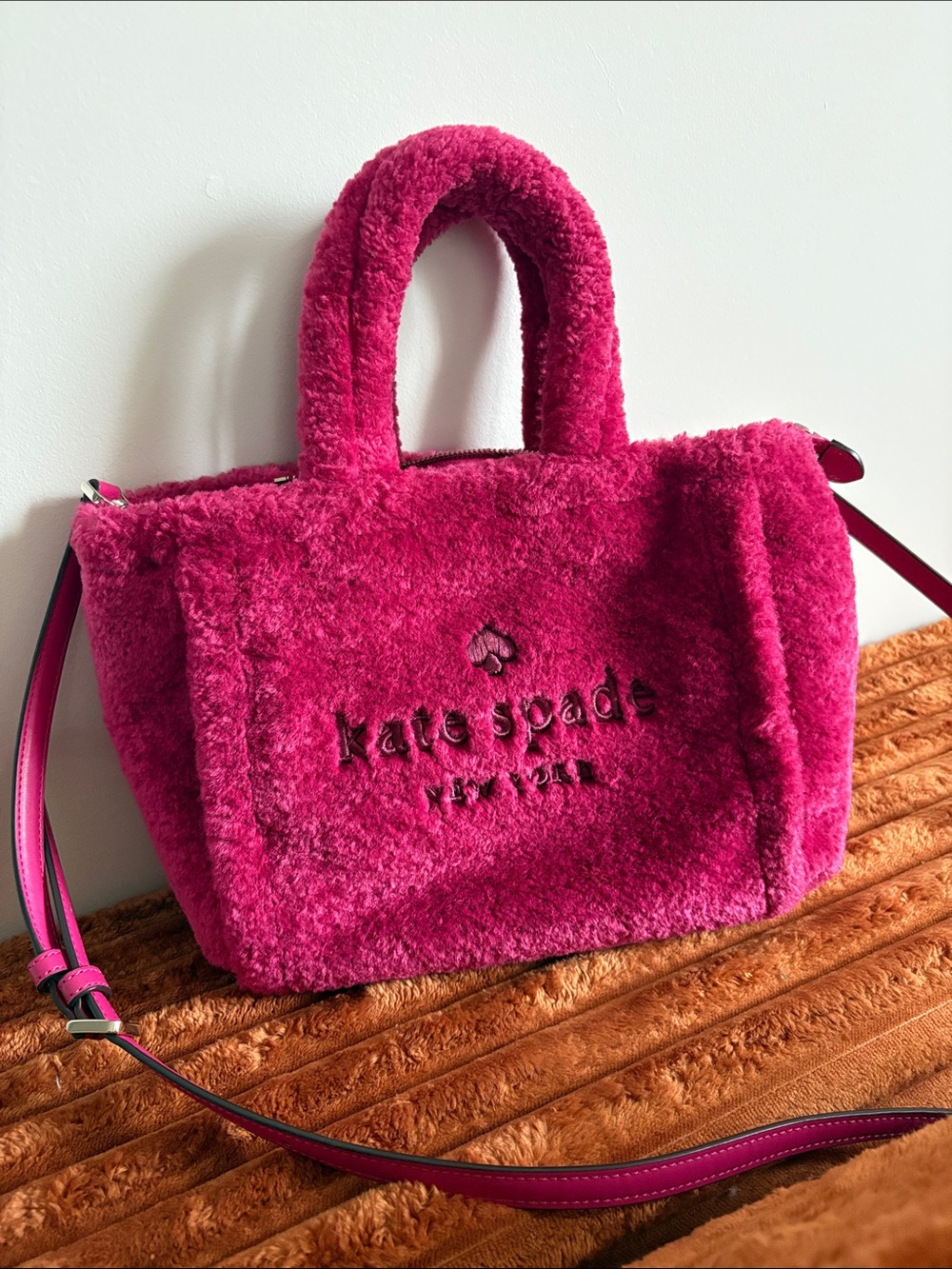 kate spade Hot Pink Plush Tote with Detachable Strap